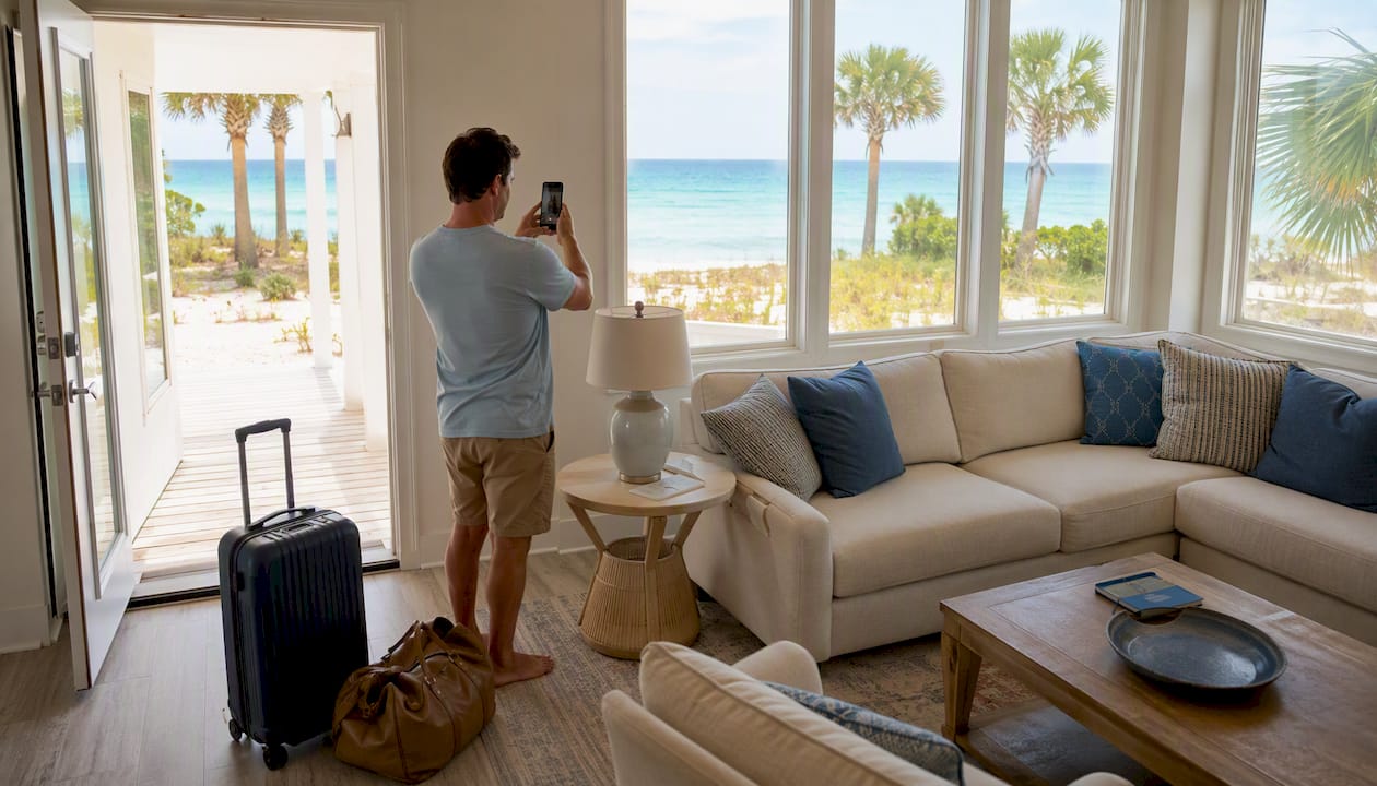 Guest documenting vacation rental at check-in