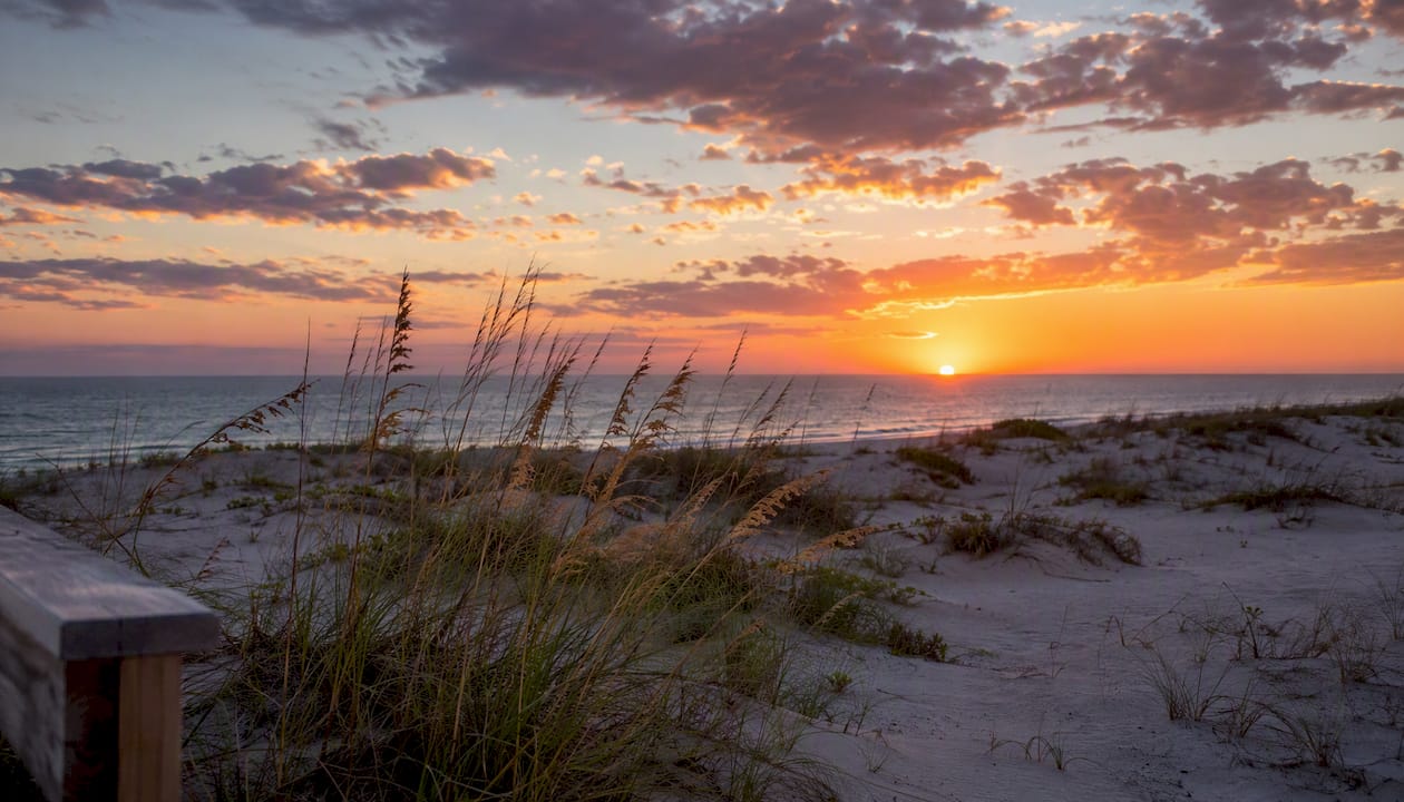 Sunset view from dunes at St. Andrews State Park