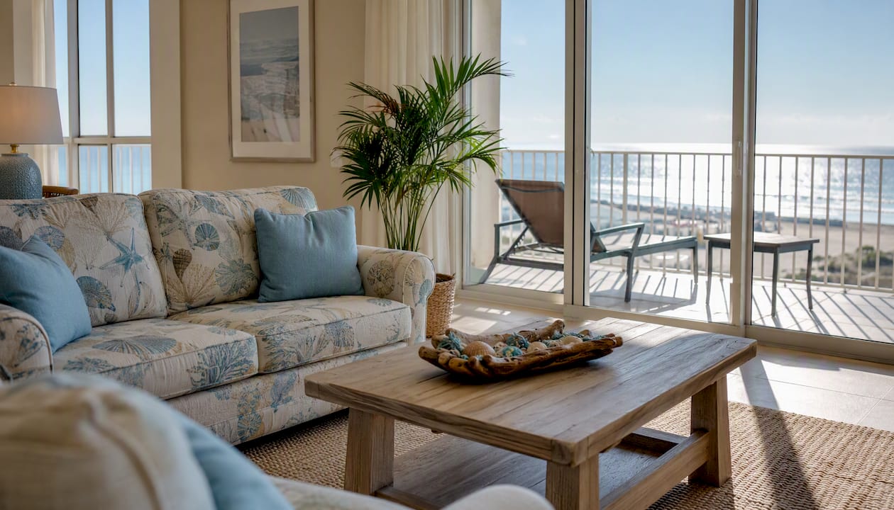 Interior of Gulf Shores beach condo living room