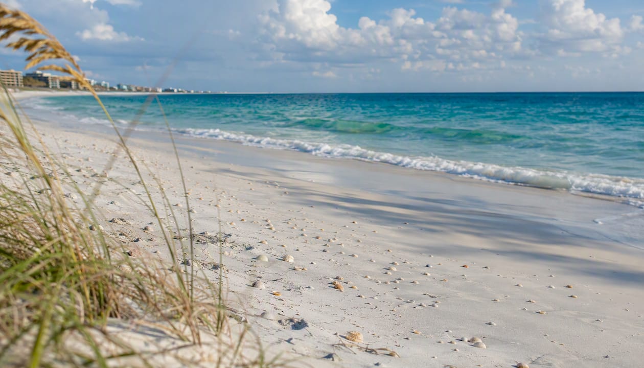 White quartz sand beach with turquoise water