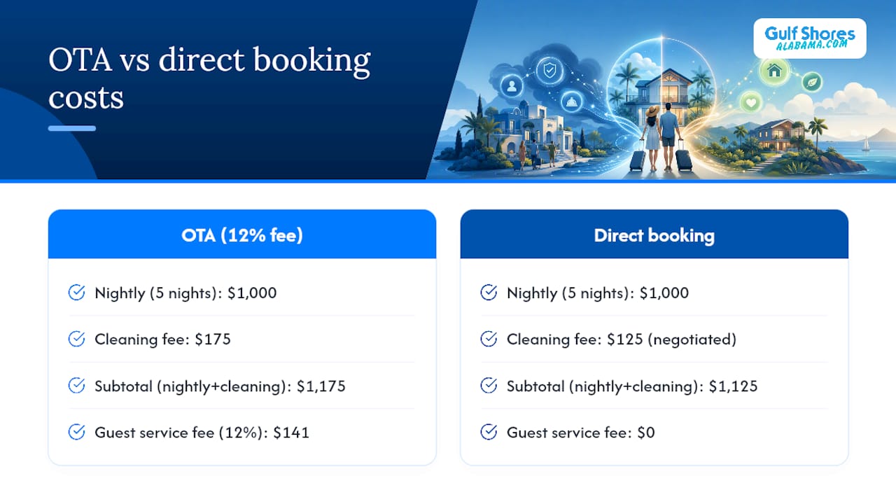 Bar chart comparing OTA and direct booking fees