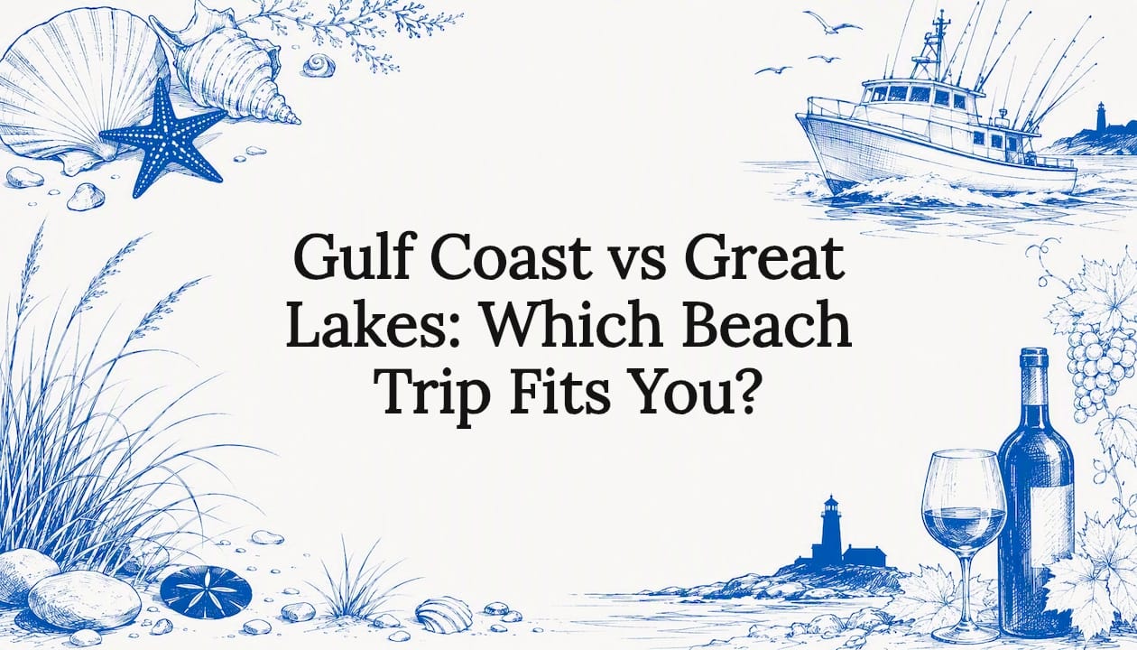 Decorative title card illustration for beach travel article