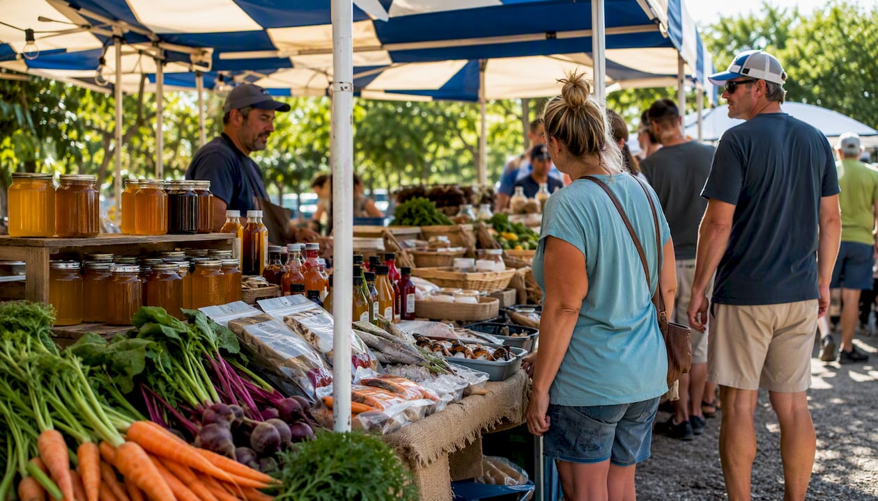 Locally sourced Gulf Coast groceries laid out