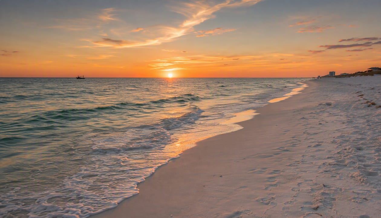 Quiet Panama City Beach shore in fall with calm water