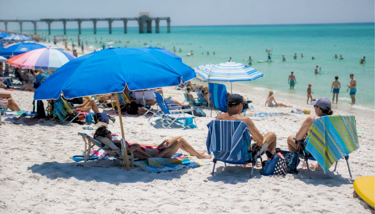 Crowded Panama City Beach in summer with swimmers