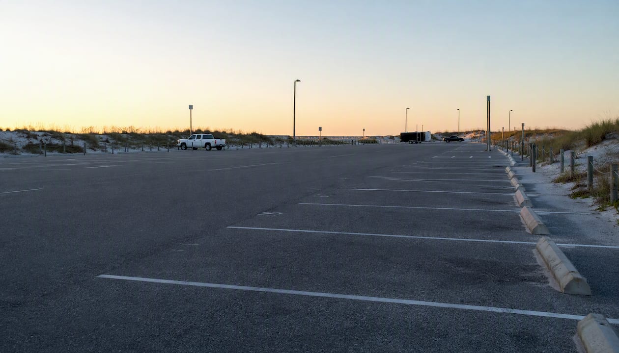 Gulf State Park large beach parking lot with trailer spaces