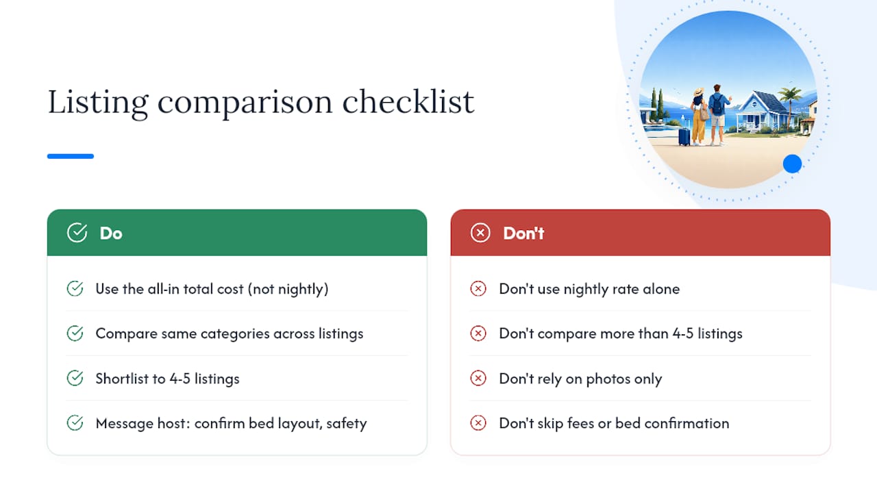 Infographic showing vacation rental comparison criteria