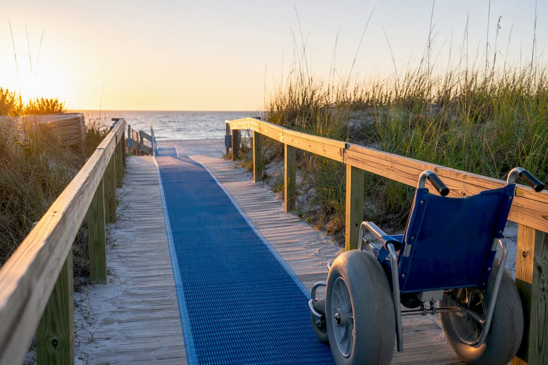 Accessible beach pathway with mobility mats