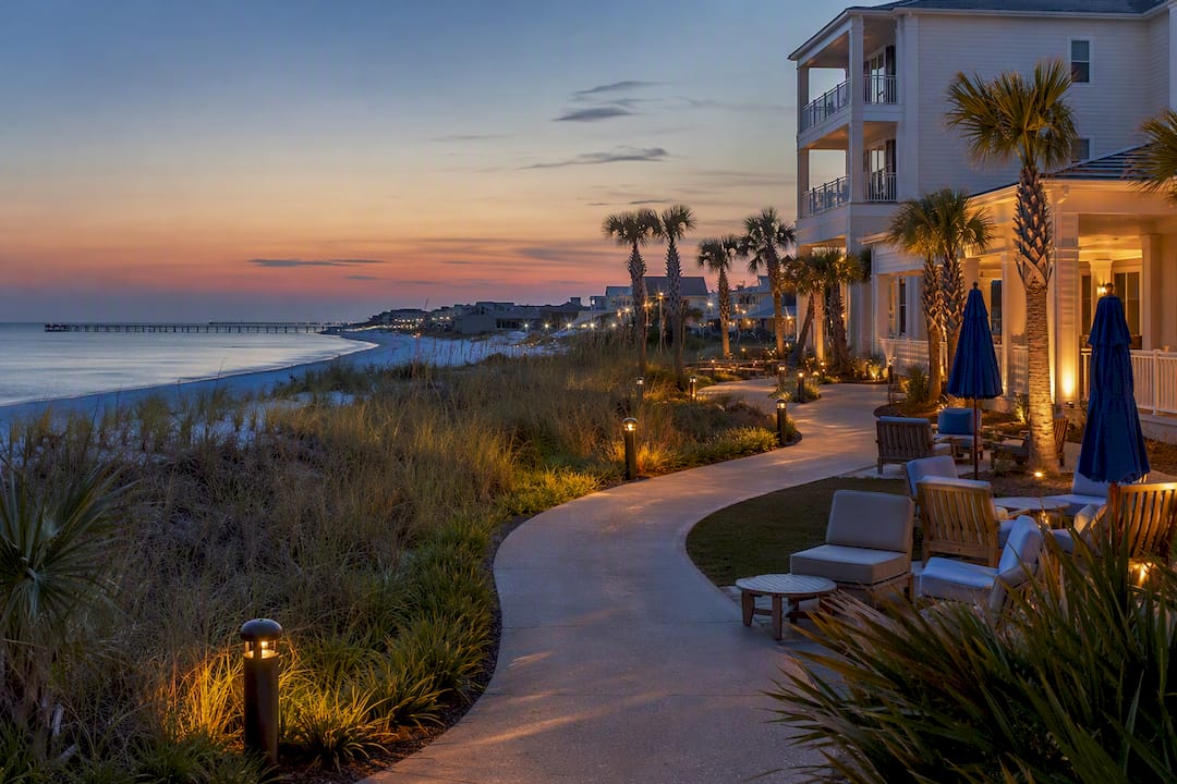Evening beachfront resort pathway on Okaloosa Island
