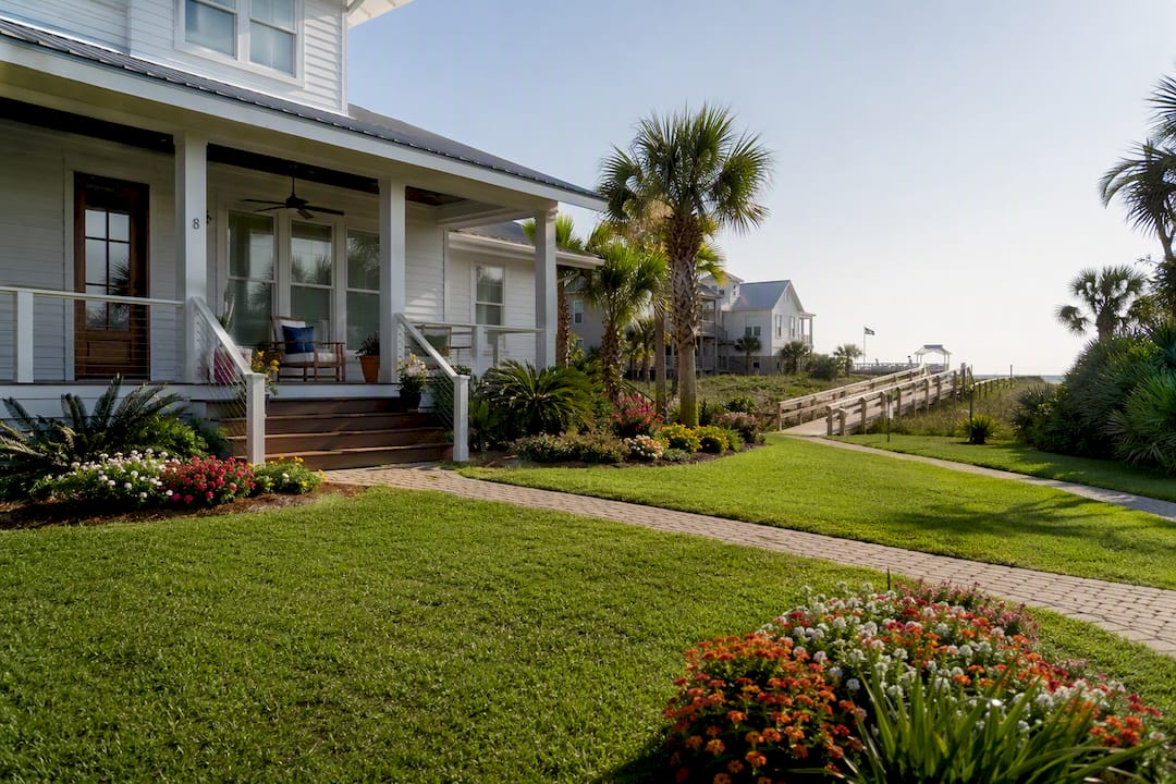 Family vacation rental exterior with beach access