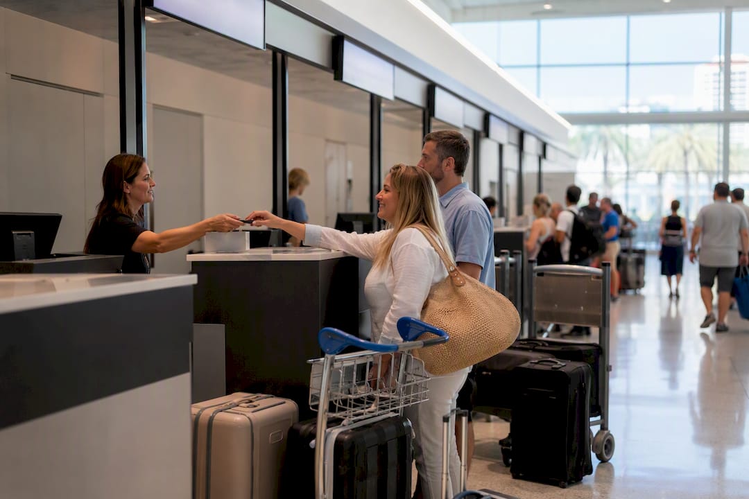 Car rental counters inside Panama City Beach airport terminal