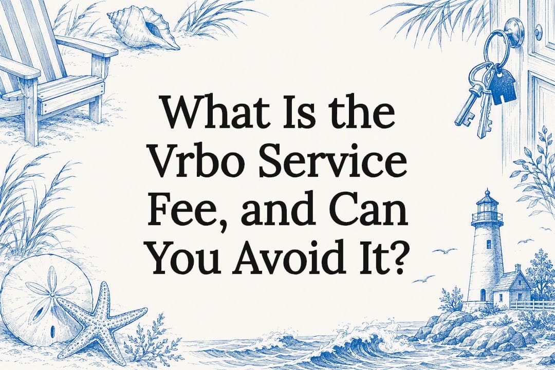 Decorative title card illustration with coastal icons
