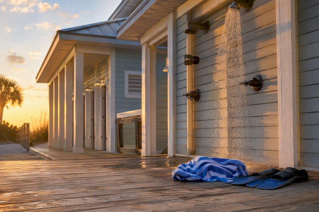 Beach restroom and outdoor showers