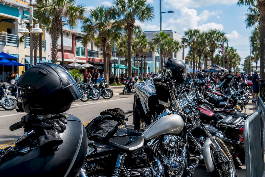 Motorcycles lined up at Thunder Beach rally