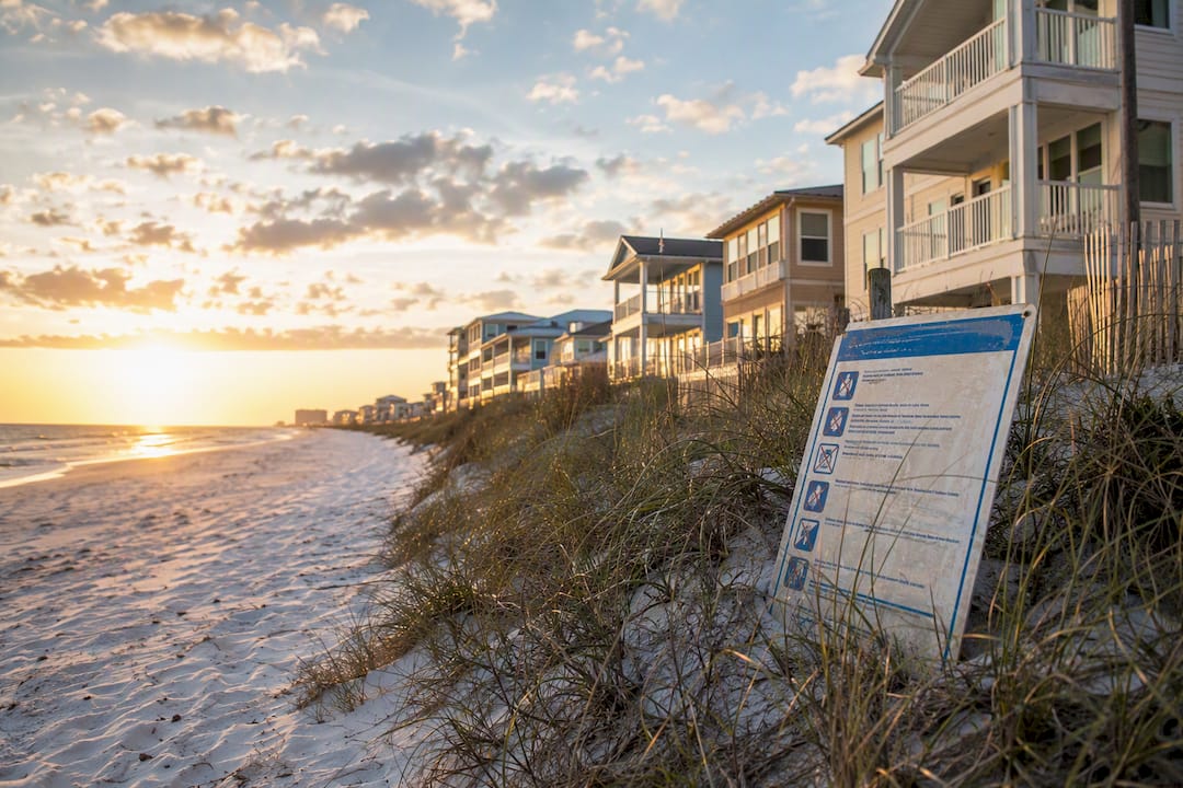Vacation rentals and alcohol rules sign on Panama City Beach