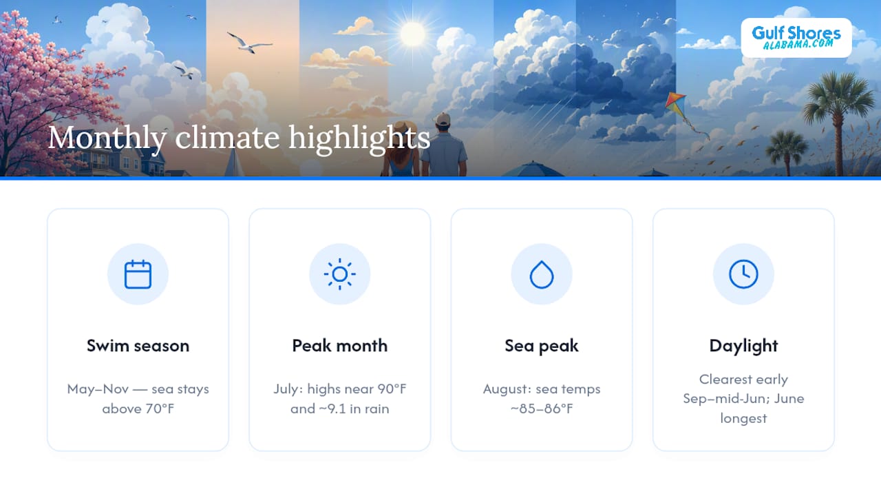 Diagram of Gulf Shores monthly weather averages