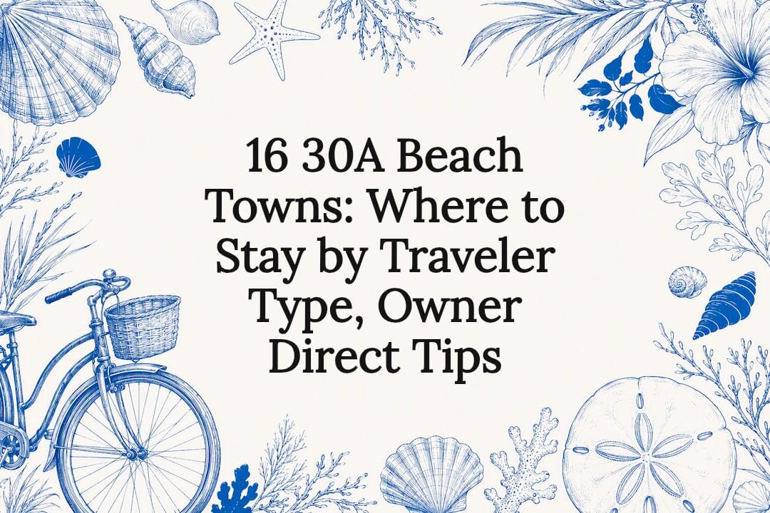 Decorative title card with beach-themed sketches