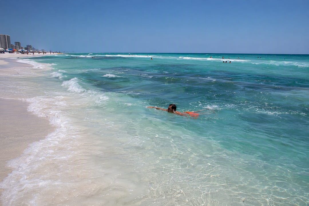 Swimmer escaping rip current by swimming parallel to shore