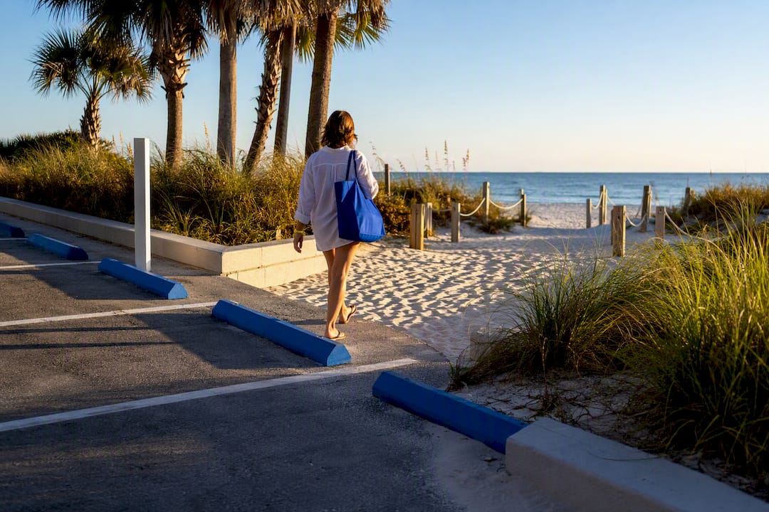 Quiet beach parking area at sunrise