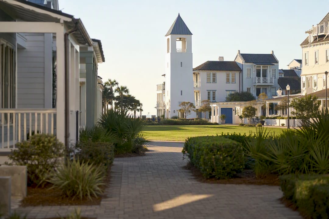Carillon Beach cottages surrounding central green