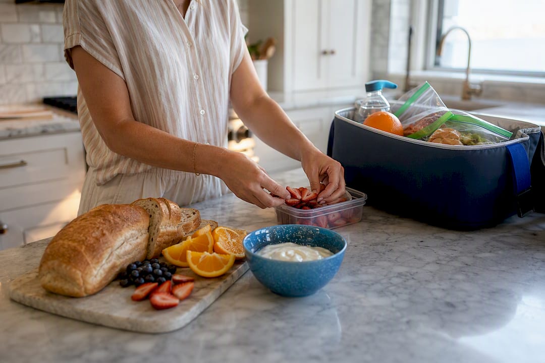 Groceries being prepared in a condo kitchen