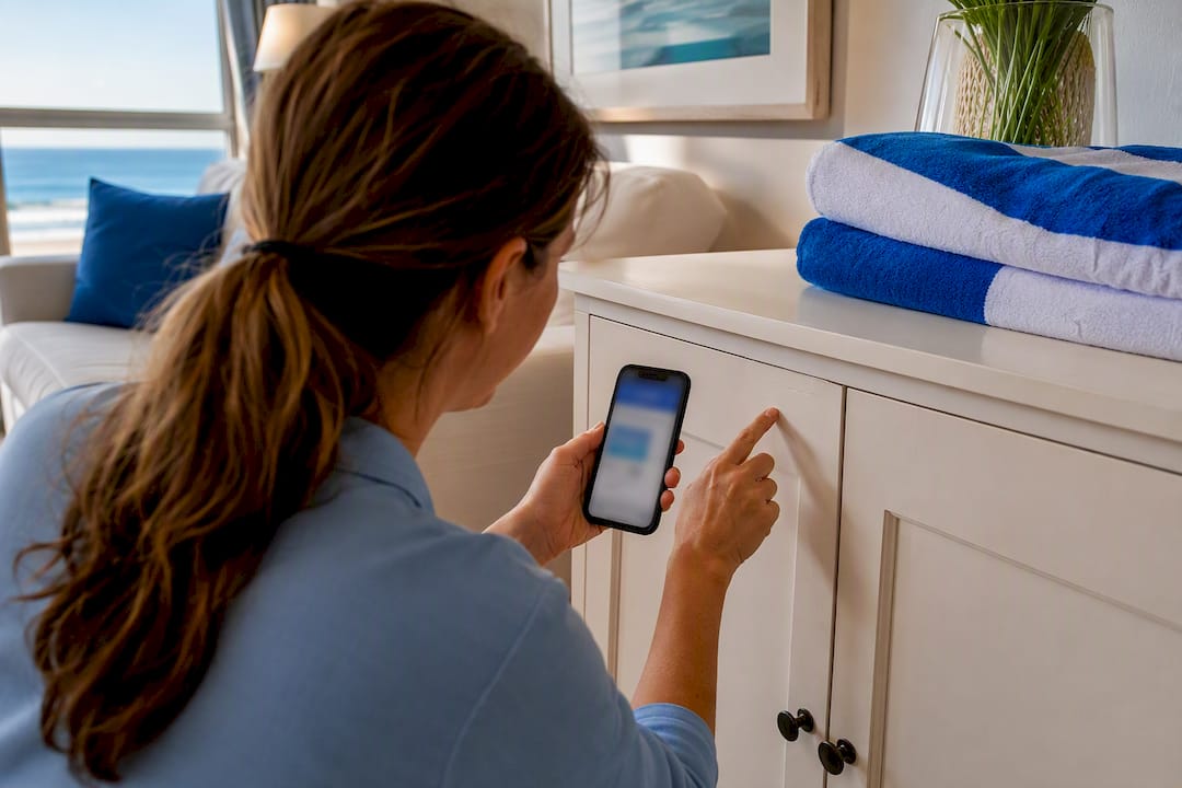 Manager documenting condo condition before guest arrival
