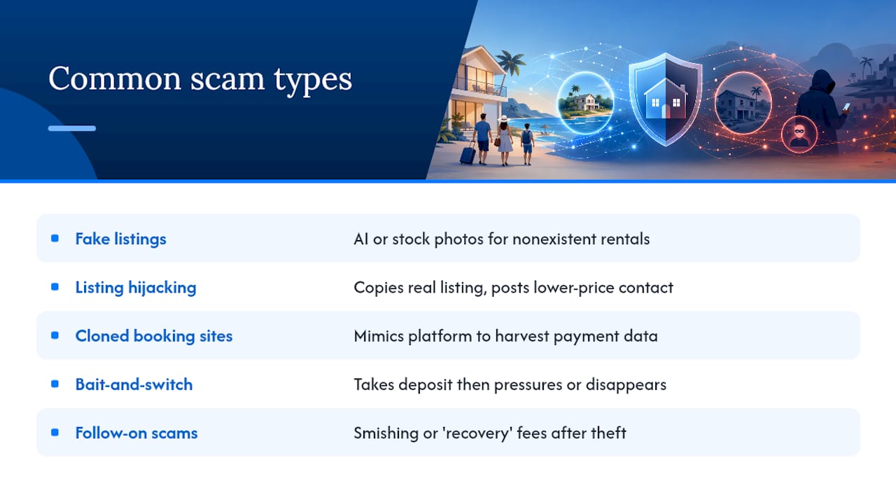 Common Vacation Rental Scam Types (And Why They Work) &mdash; overview diagram