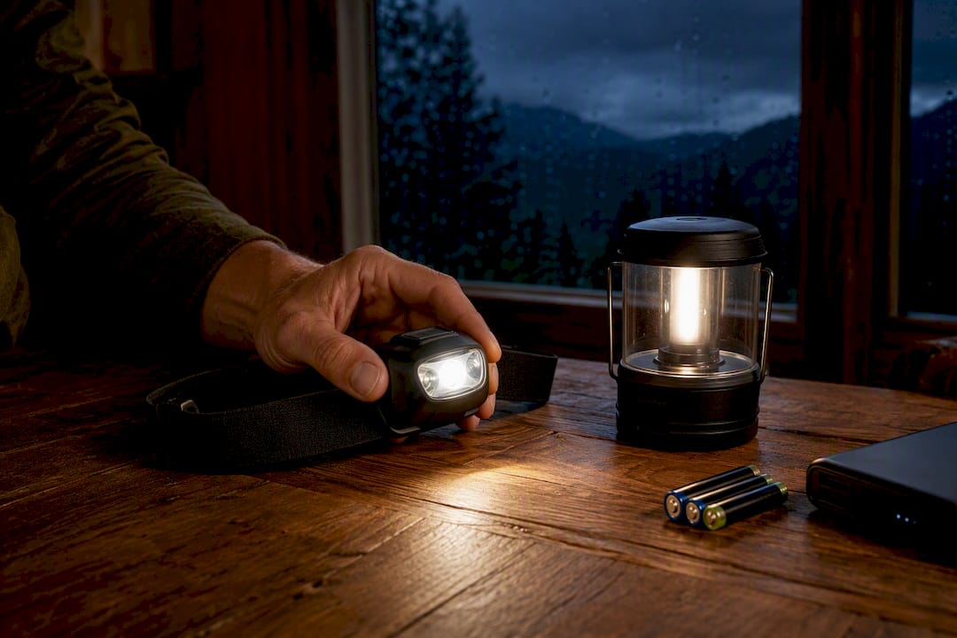 Headlamp and lantern prepared for outage