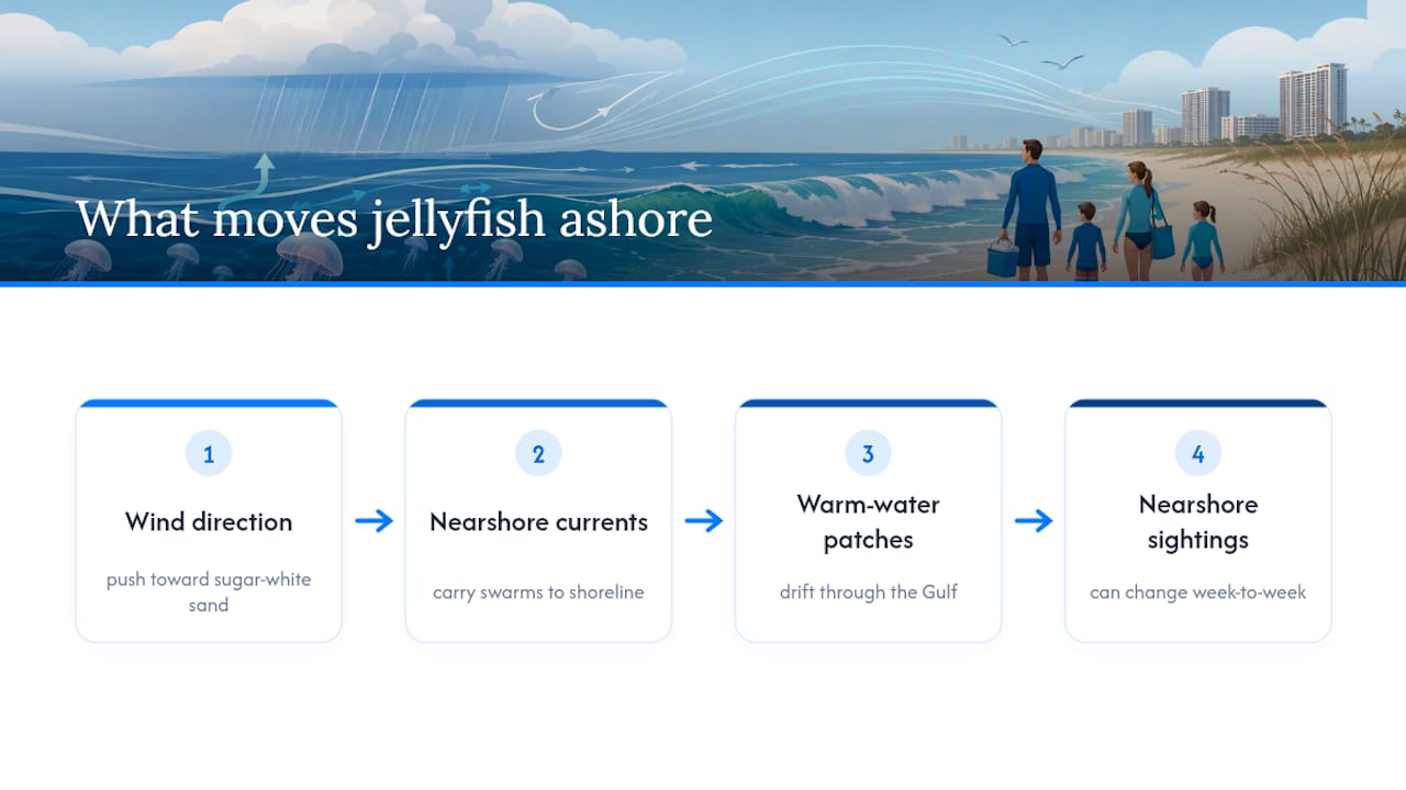 Factors that move jellyfish toward shore