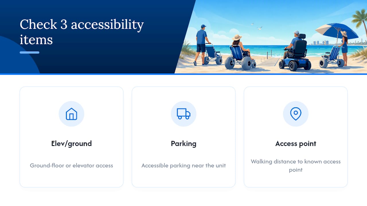 Three checks for accessible beach lodging