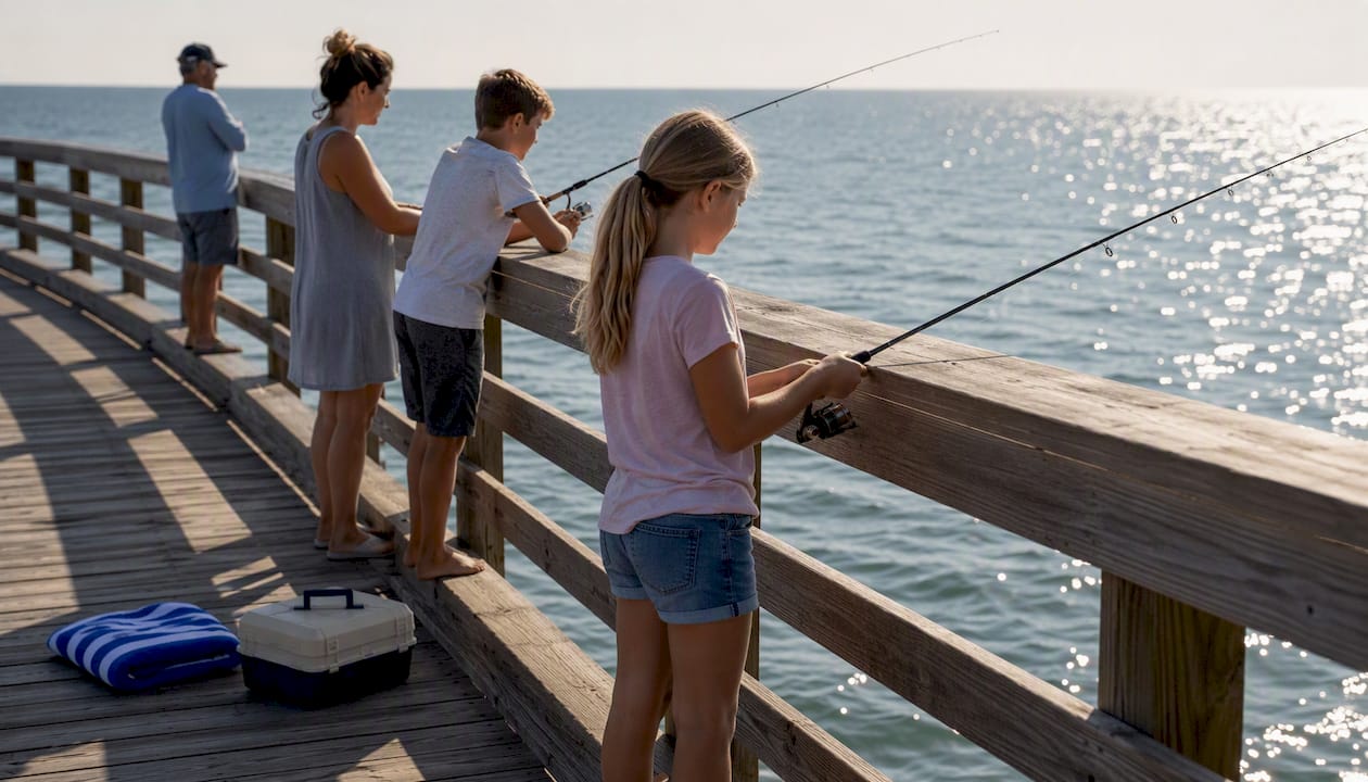 Family fishing from Gulf State Park pier