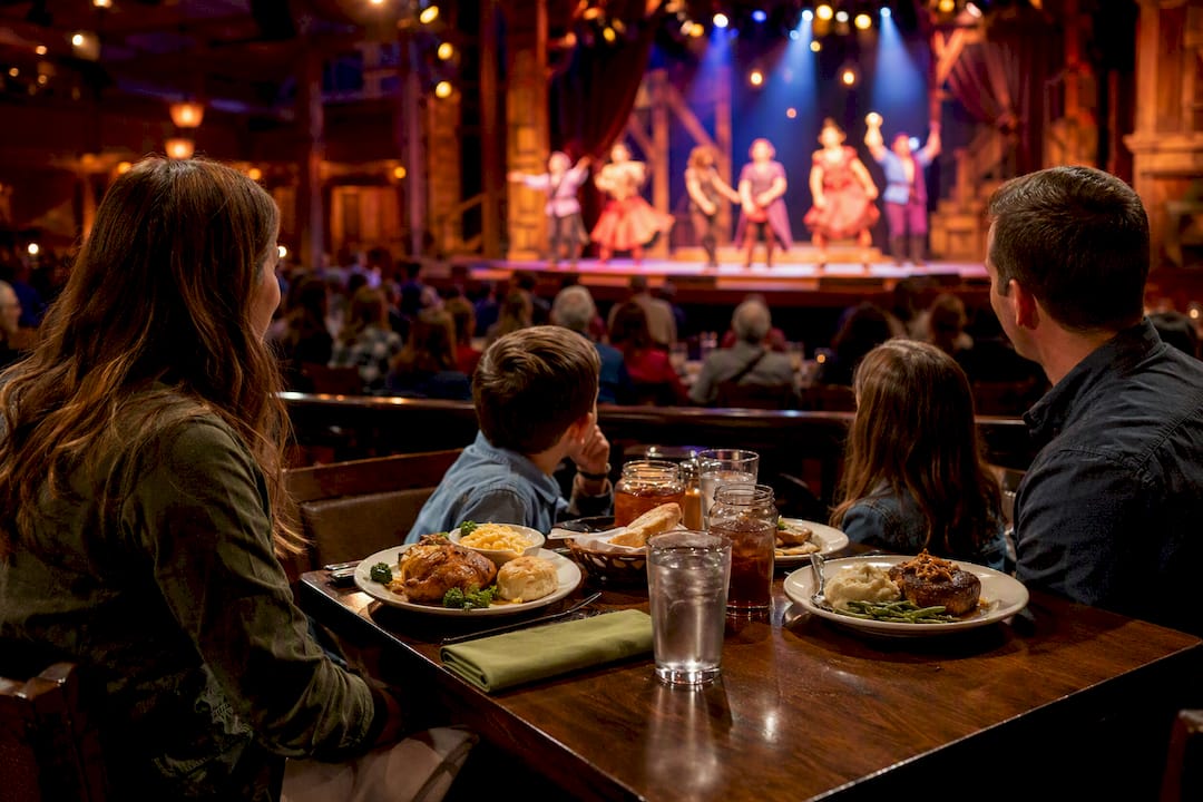 Dinner theater meal and stage