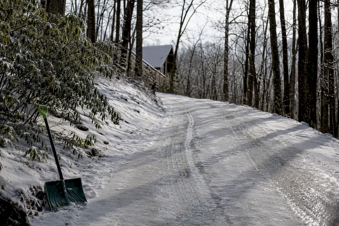 Icy steep driveway near mountain rental