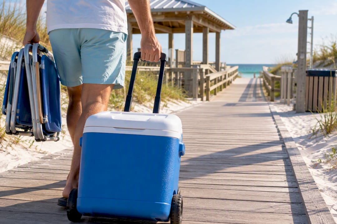 Cotton Bayou beach access with family gear