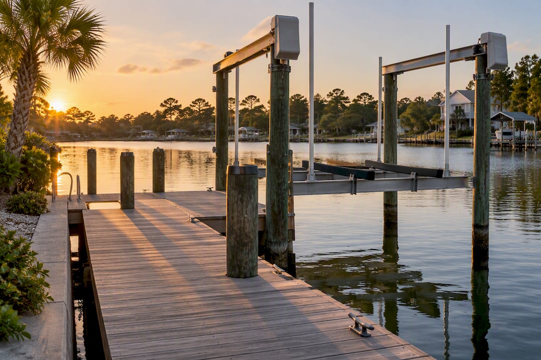 Bayfront dock and boat lift in Orange Beach
