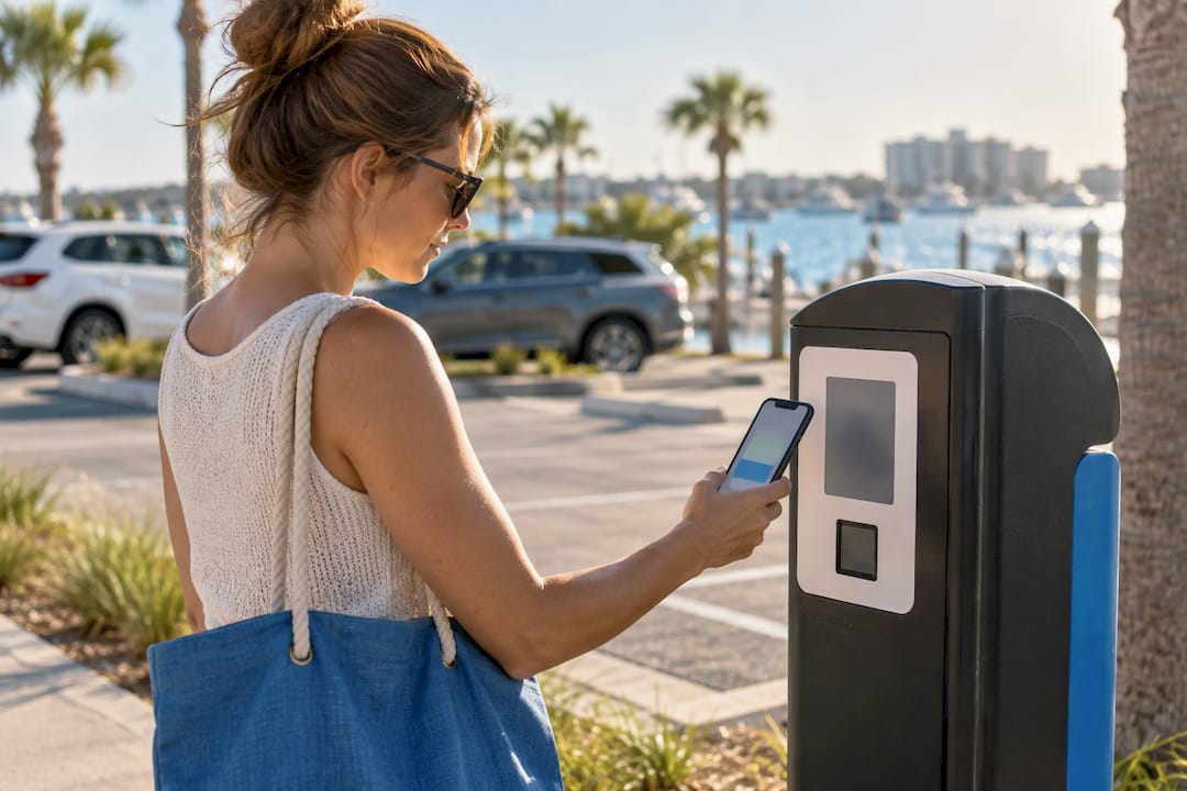 Visitor scanning a parking payment code