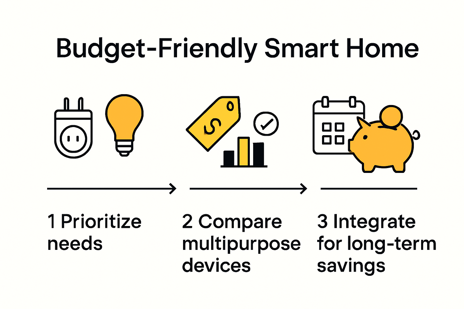 Infographic showing steps for building a smart home on a budget