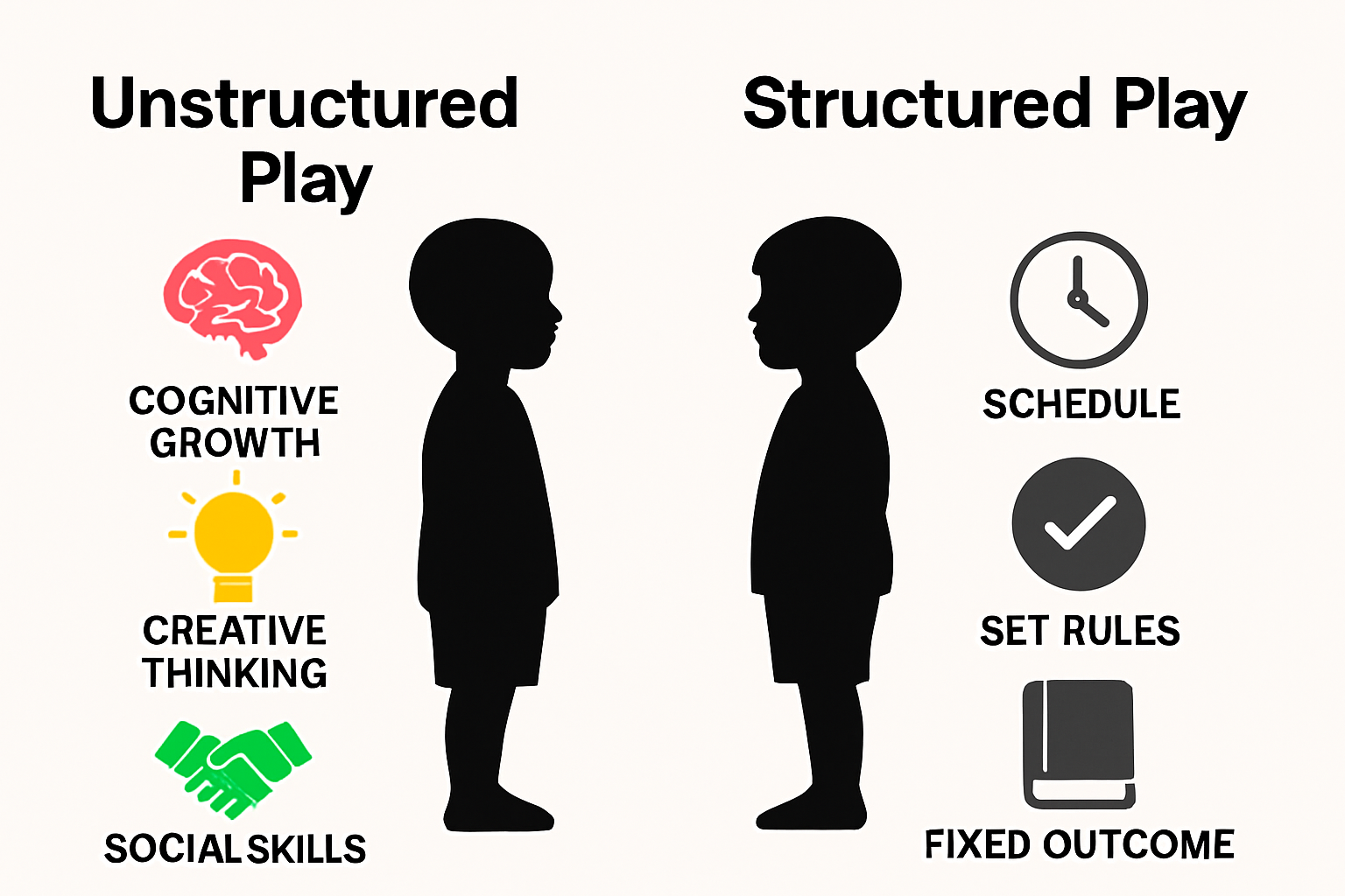 Infographic comparing unstructured and structured play for children
