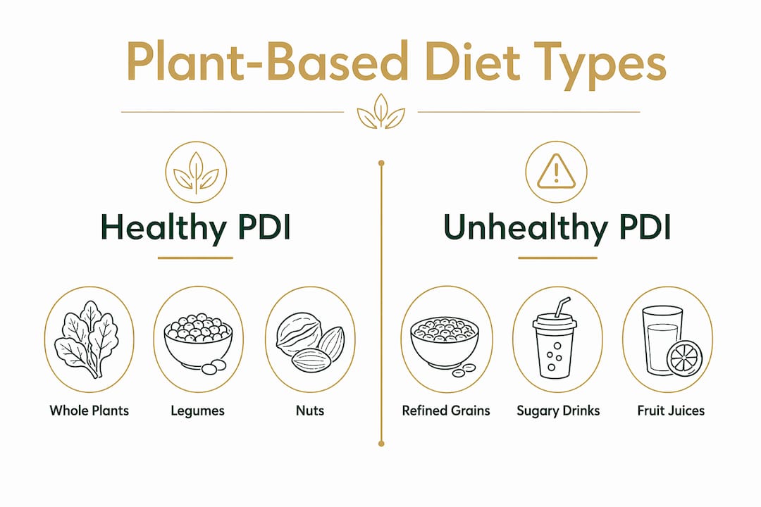 Infographic comparing healthy and unhealthy plant-based diets