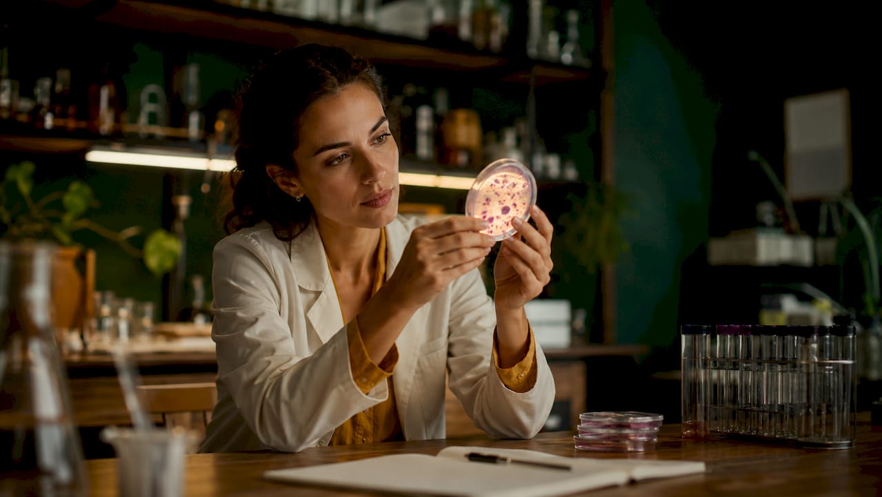 Researcher examining cellular metabolism in laboratory