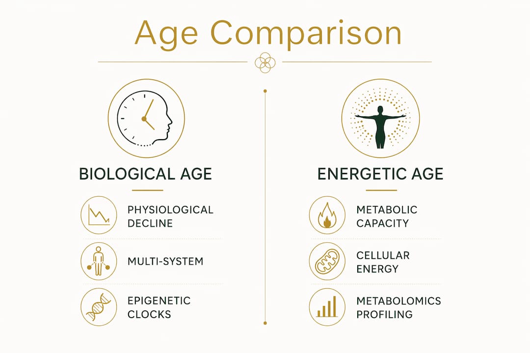 Infographic comparing energetic age and biological age differences