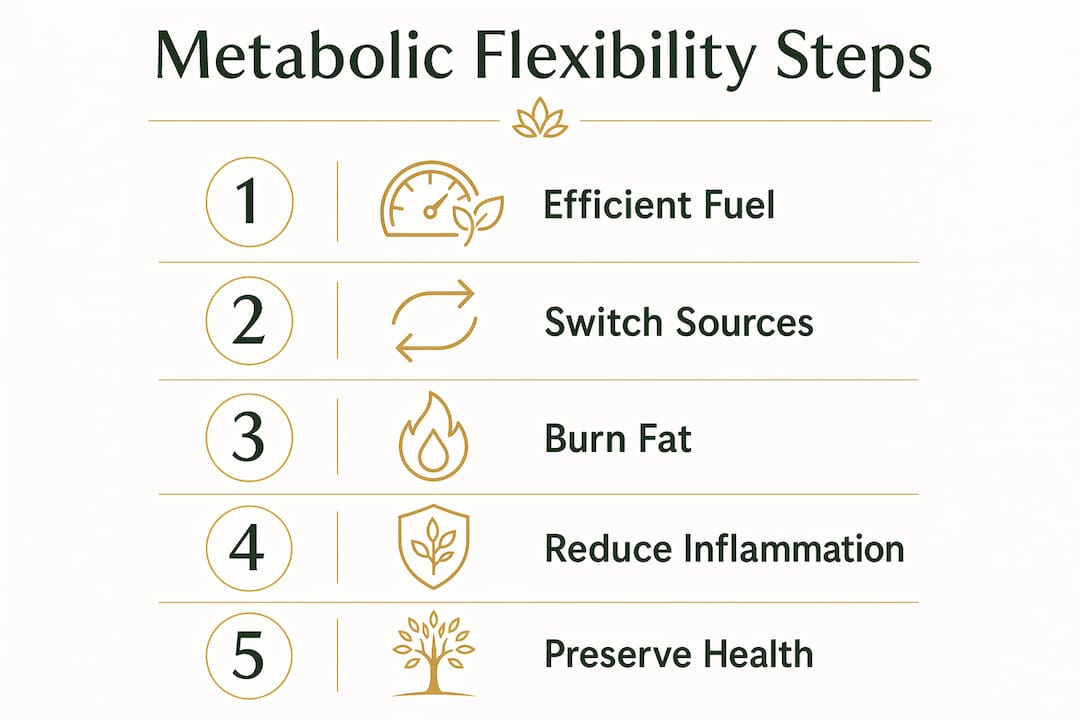 Infographic illustrating steps of metabolic flexibility