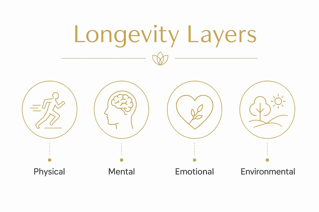 Infographic illustrating four longevity layers