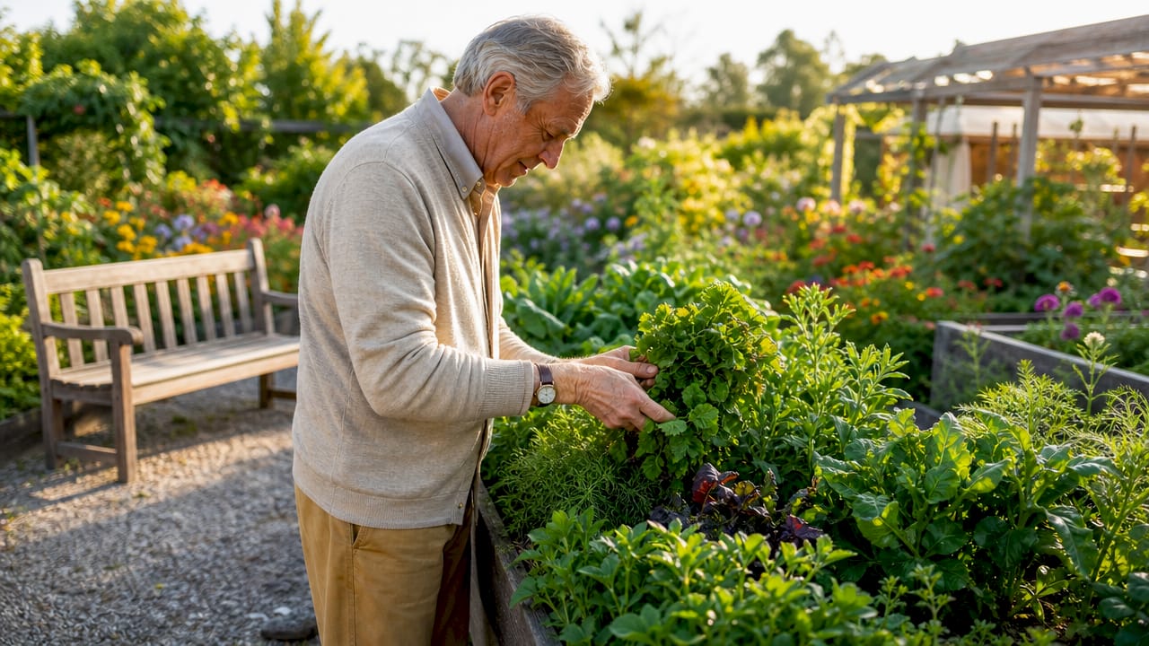 Senior man selecting fresh produce at market