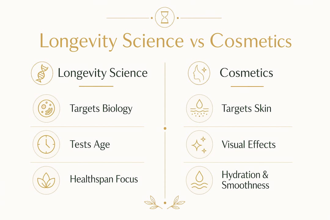 Infographic comparing longevity science and cosmetics