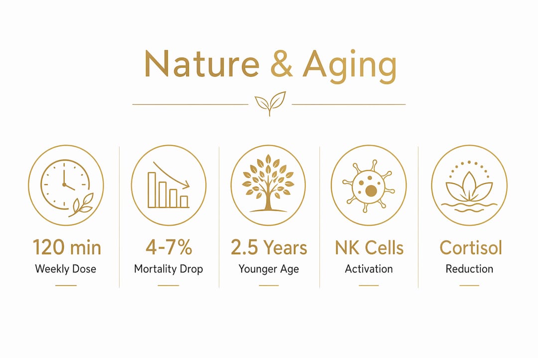Infographic showing key stats on nature exposure and aging benefits