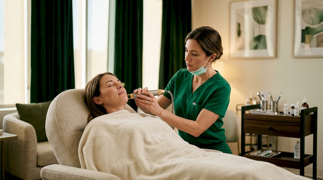 Dermatologist performing fractional laser skin treatment