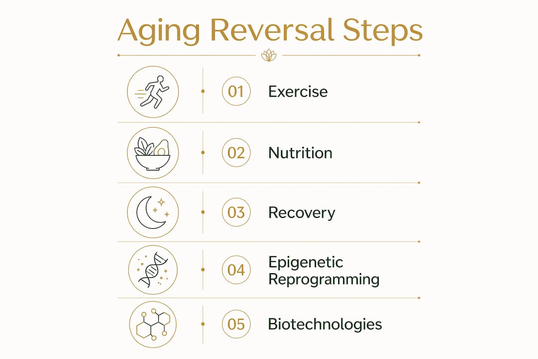 Infographic of aging reversal techniques steps
