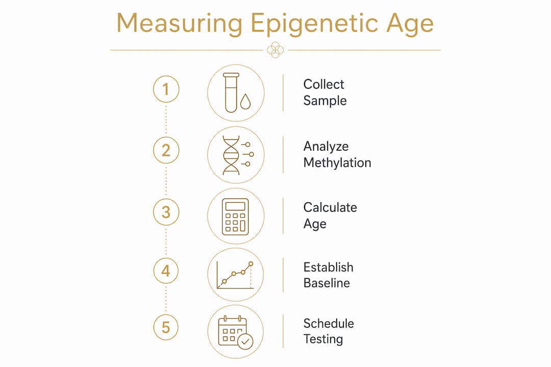 Infographic illustrating epigenetic age measurement steps