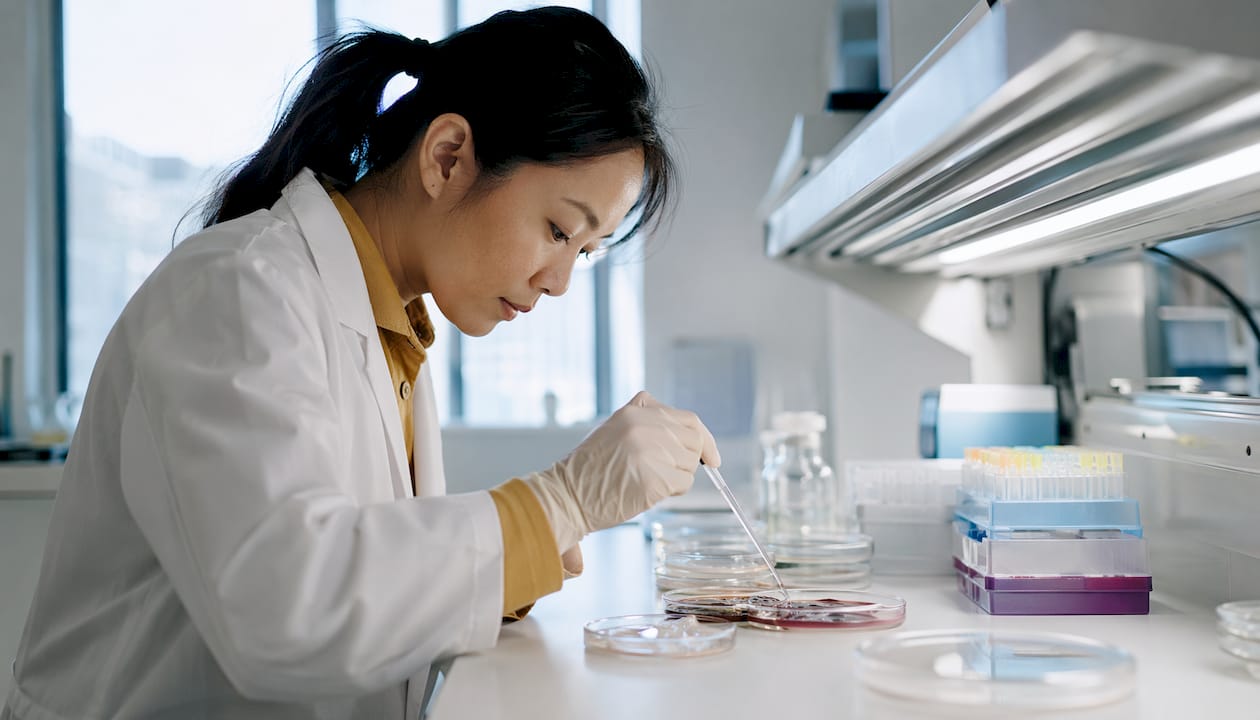 Researcher pipetting gut microbiome cultures